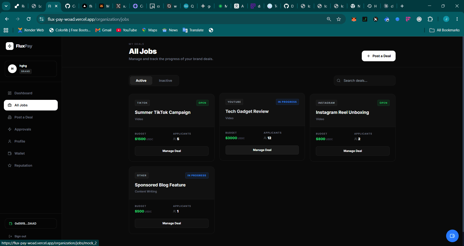 All Jobs — active brand deals