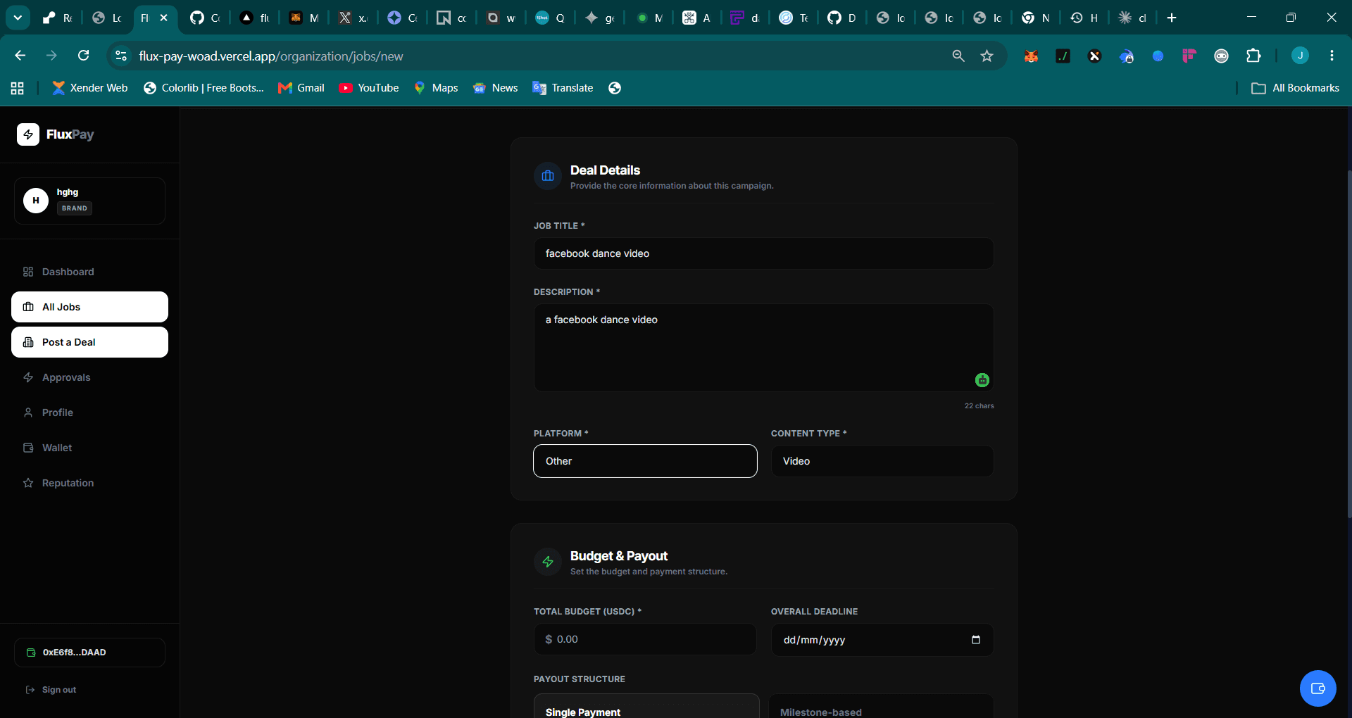 Post a Deal — deal details and budget