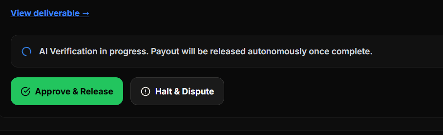 AI verification in progress — payout released autonomously once complete